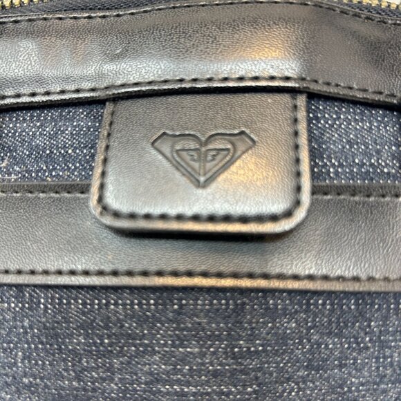 Roxy Womens Blue Denim & Black Faux Leather Handbag  Dual Handles & Zip Closure - Picture 7 of 10